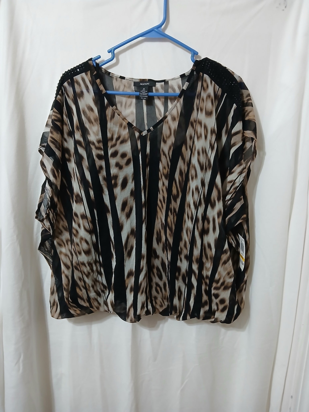 Alfani Women's Brown and Black Animal-Print V-Neck Blouse